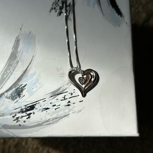 Heart pendant necklace rose gold,white gold, diamonds and silver chain